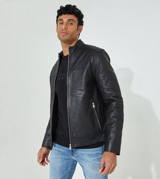 Plain Black Leather Jacket