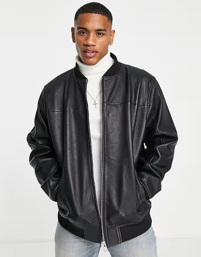 Plain Black Leather Jacket